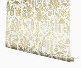 Menagerie Toile Wallpaper - White & Metallic Gold