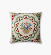 Rosette Vase Embroidered Pillow - Ivory