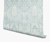 Pineapple Damask Wallpaper - Light Blue