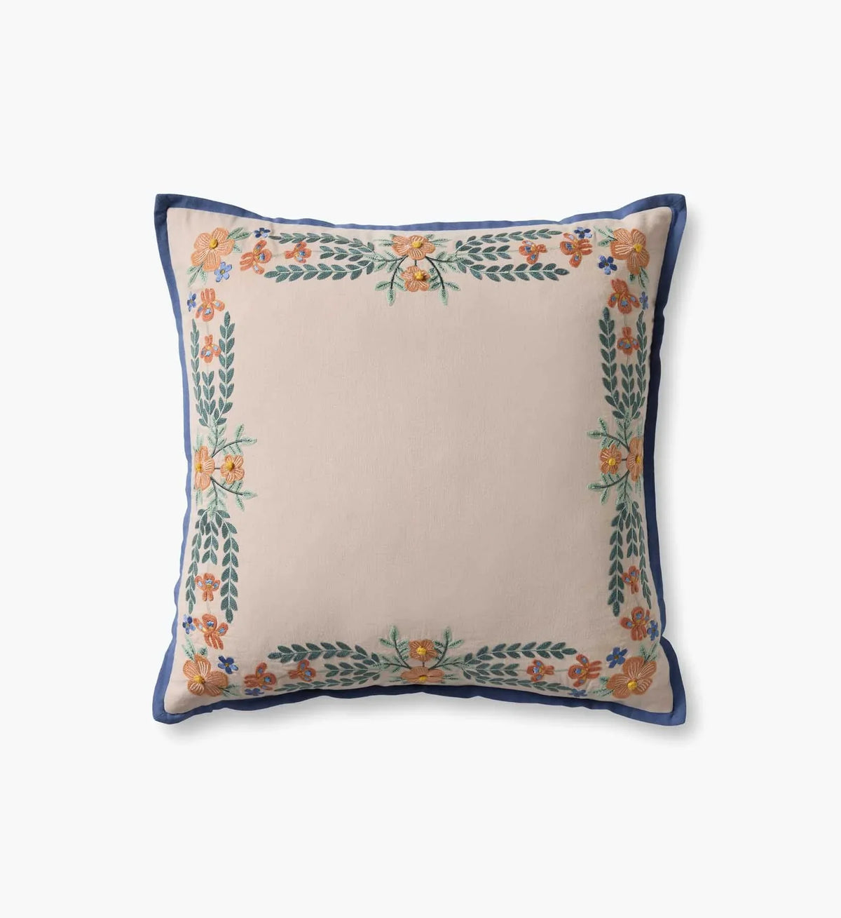 Willow Border Embroidered Pillow - Ivory