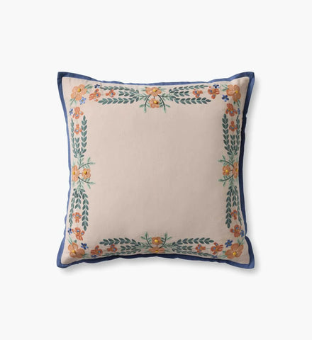 Willow Border Embroidered Pillow - Ivory