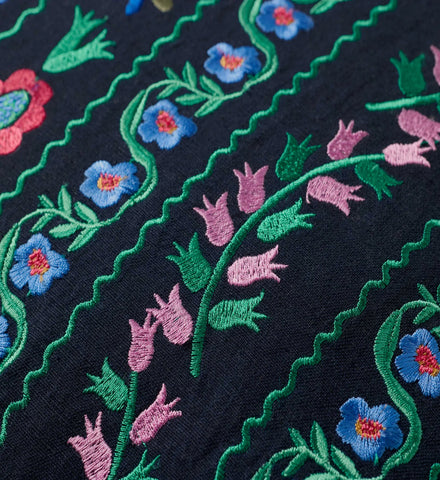 Delphine Embroidered Pillow - Navy