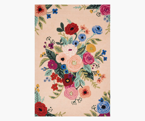 Les Fleurs Juliet Rose Bouquet Wool-Hooked Rug - Blush