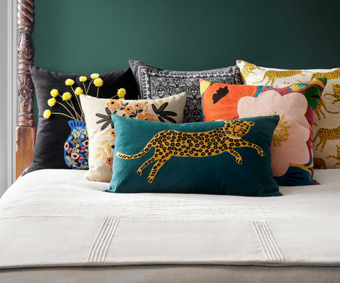 Leap of Leopards Embroidered Pillow - Metallic Gold