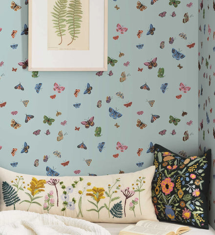 Butterfly House Wallpaper - Light Blue