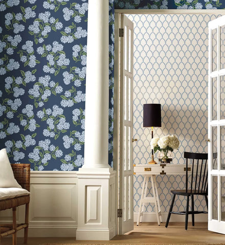 Laurel Wallpaper - Blue & White
