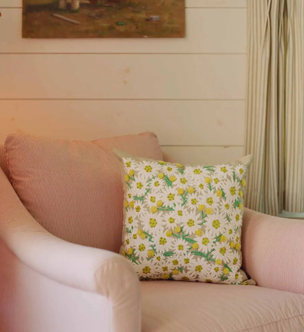 Daisies Embroidered Pillow - Khaki