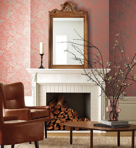Canopy Wallpaper - Rose & Metallic Silver