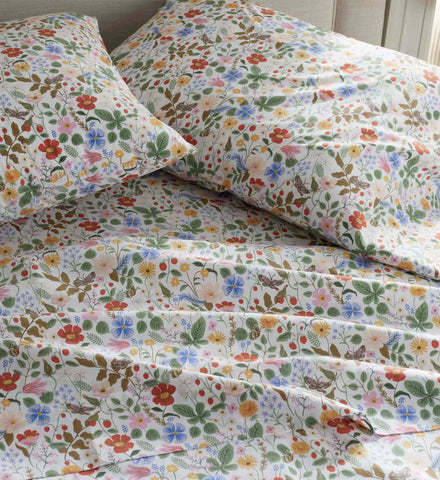 Percale Flat Sheet - Strawberry Fields White