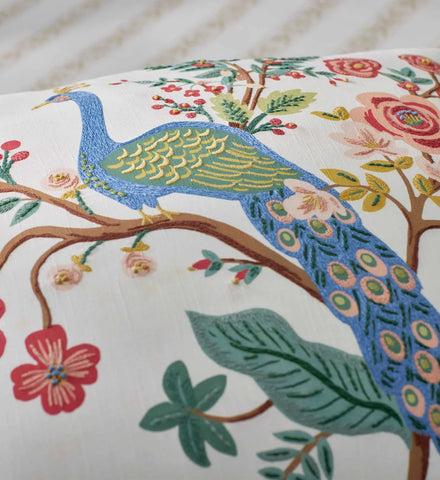 Embroidered Pillow Cover - Peacock Ivory