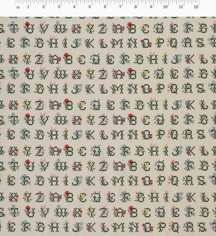 Cross Stitch Letters Cotton Fabric - Linen