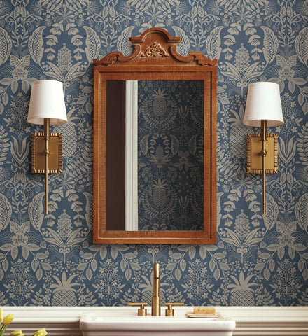 Pineapple Damask Wallpaper - Navy