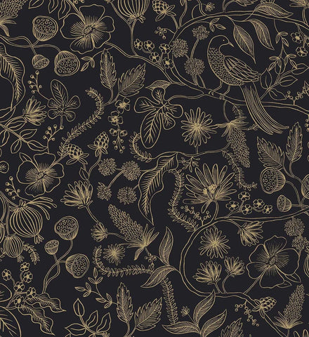 Aviary Peel & Stick Wallpaper - Metallic Gold & Black