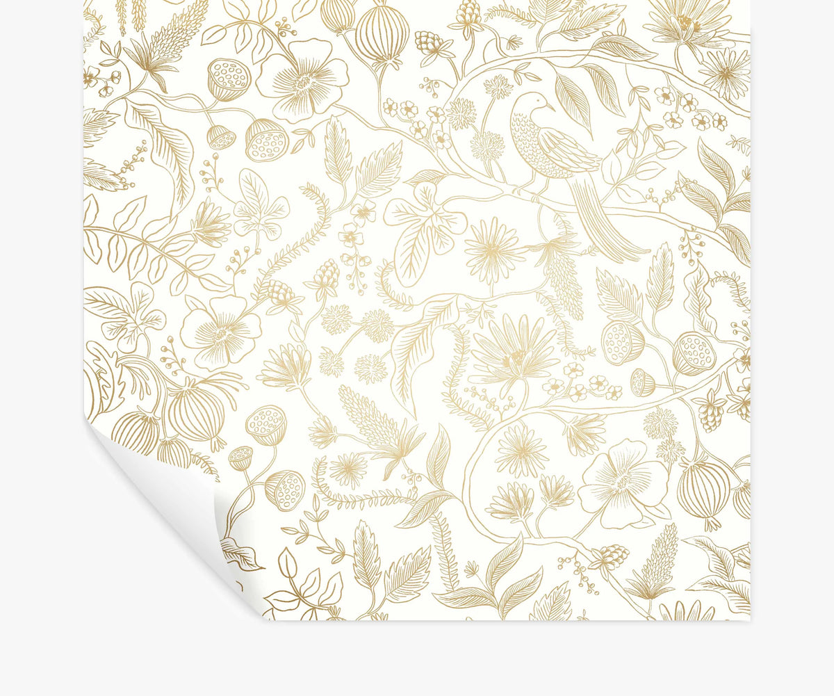 Aviary Peel & Stick Wallpaper - Metallic Gold & Cream