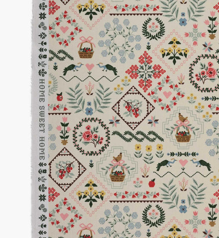Heritage Sampler Canvas Fabric - Linen