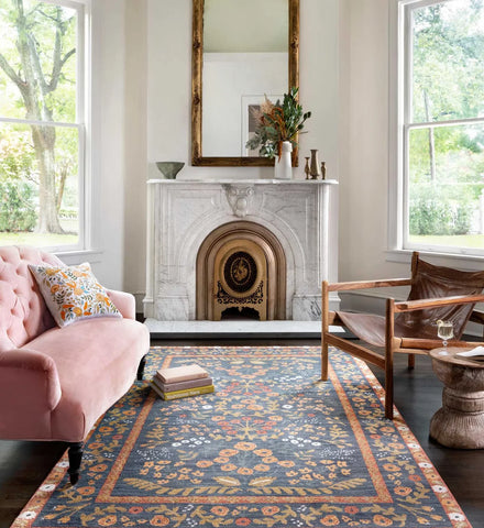 Fiore Florence Power Loomed Rug - Navy & Rust