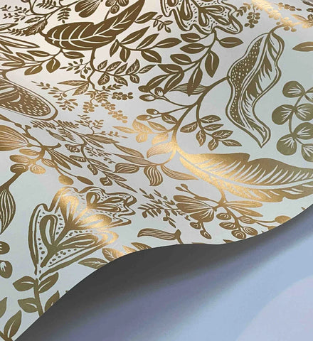 Pomegranate Wallpaper - White & Metallic Gold
