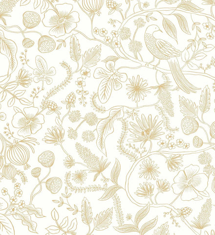 Aviary Peel & Stick Wallpaper - Metallic Gold & Cream
