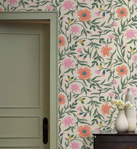 Aster Wallpaper - Linen & Coral