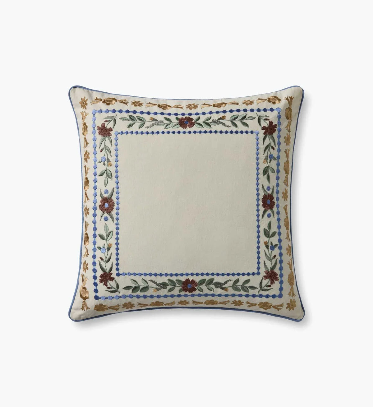 Aster Border Embroidered Pillow - Ivory