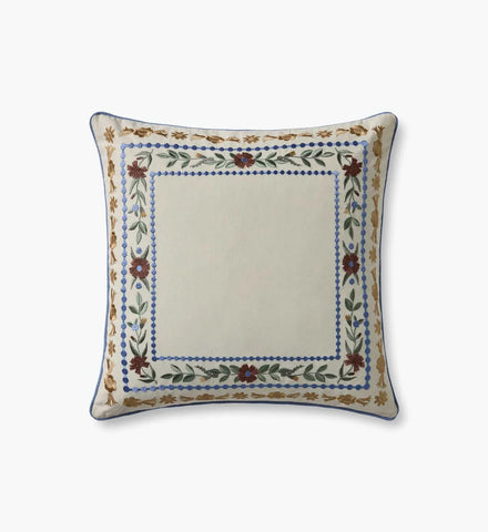 Aster Border Embroidered Pillow - Ivory