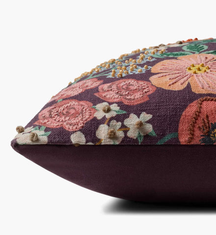 Burgundy Blossom Embroidered Pillow - Burgundy