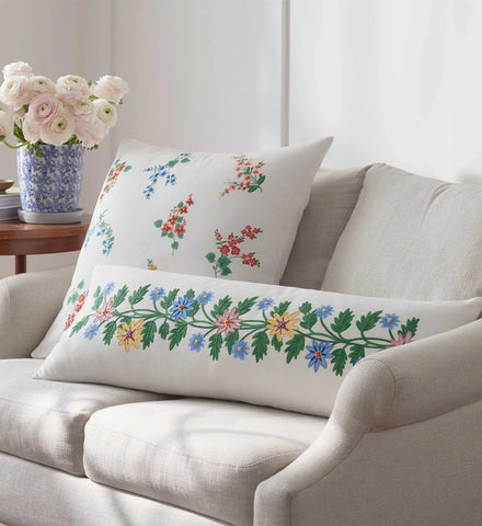 Embroidered Lumbar Pillow Cover - Helena