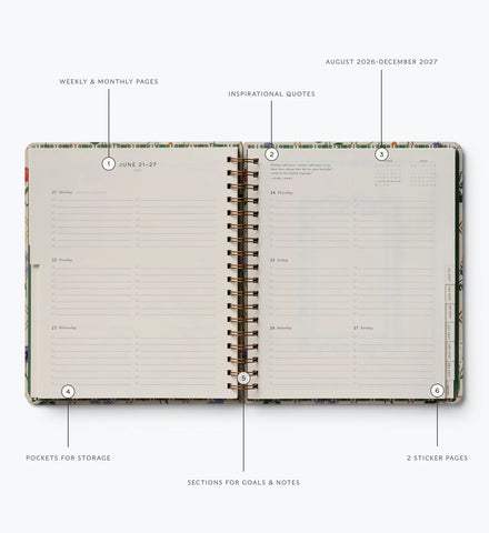 2026-2027 17-Month Academic Hardcover Spiral Planner - Garden Study