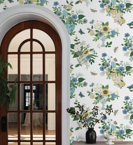 Flower Studies Wallpaper - Blue Multi