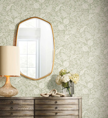 Pomegranate Peel & Stick Wallpaper - Pistachio & White