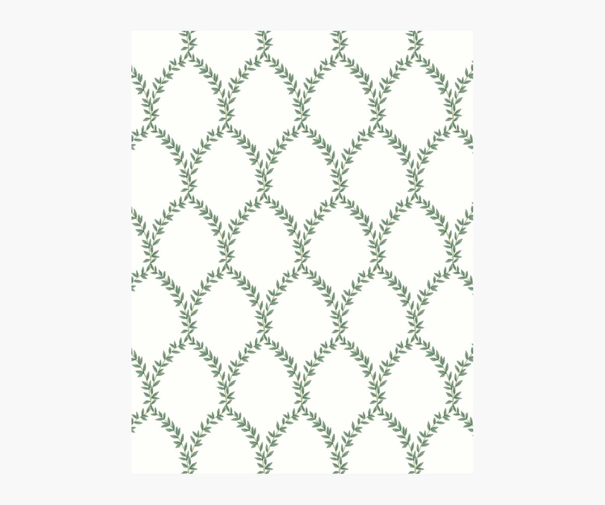 Laurel Wallpaper Sample - Green & White