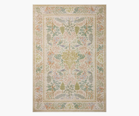 Canopy Peacock Forest Printed Rug - Cream