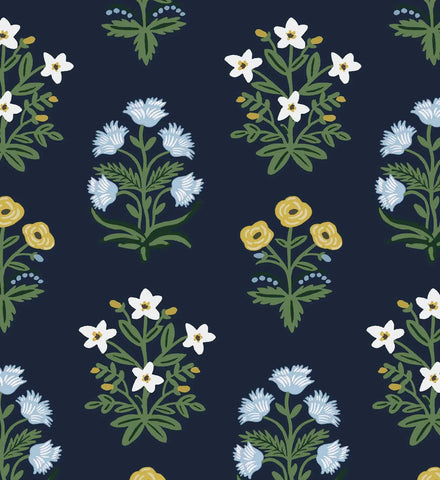 Mughal Rose Wallpaper - Navy
