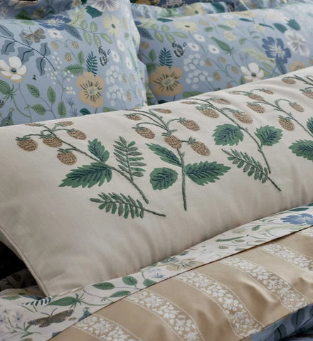 Embroidered Lumbar Pillow Cover - Strawberry Fields