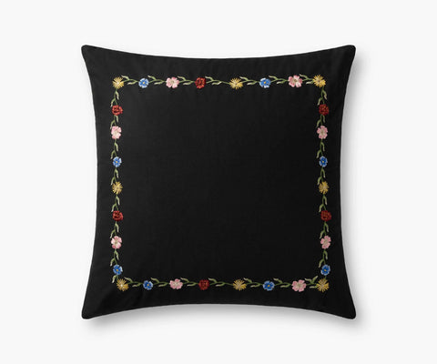 Curio Border Embroidered Pillow - Black