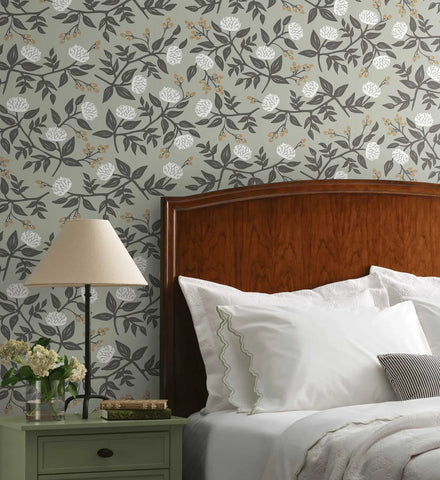Peonies Peel & Stick Wallpaper - Smoke