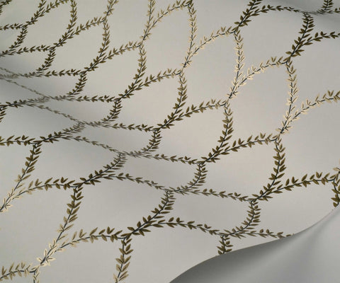 Laurel Wallpaper - Metallic Gold & White