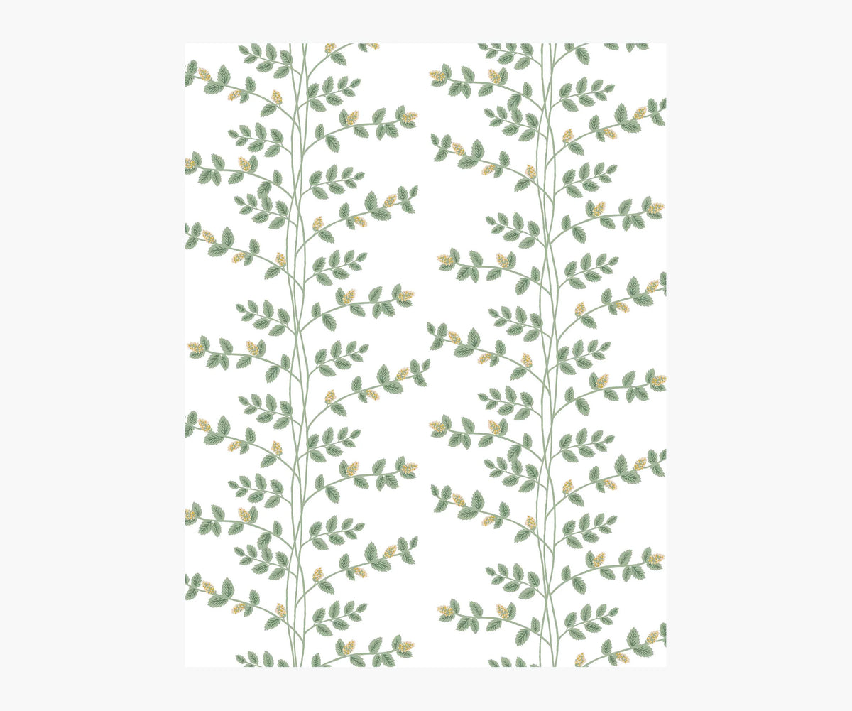 Climbing Vines Wallpaper Sample - White & Metallic Gold