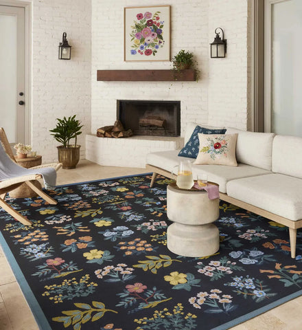 Perennial Wildflower Power Loomed Rug - Black