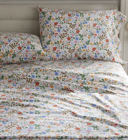 Percale Pillowcases - Strawberry Fields White