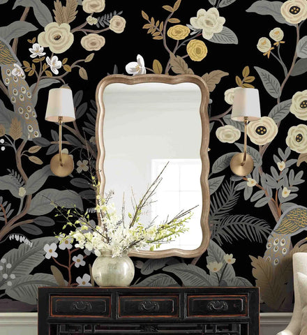 Peacock Wallpaper Mural - Black