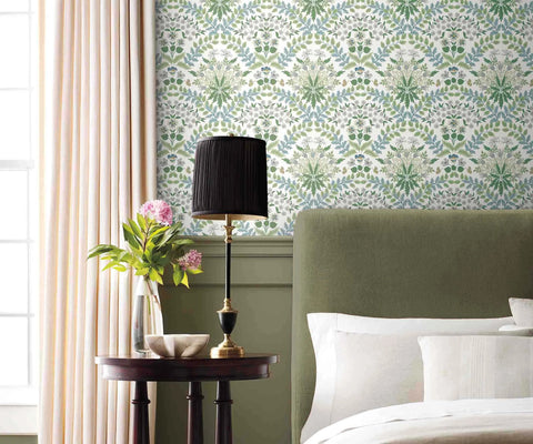 Bramble Wallpaper Sample - Blue & Green