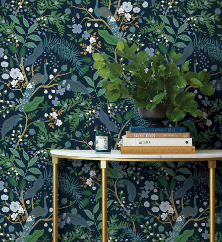 Peacock Garden Peel & Stick Wallpaper - Navy