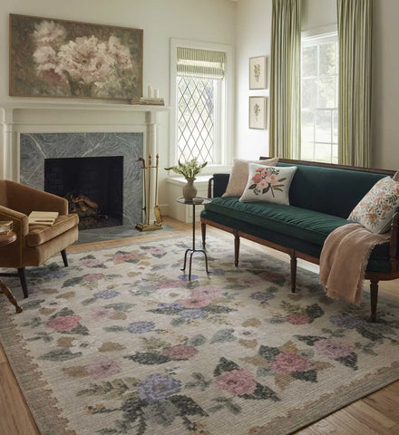 Rosa Antique Rose Power Loomed Rug - Cream