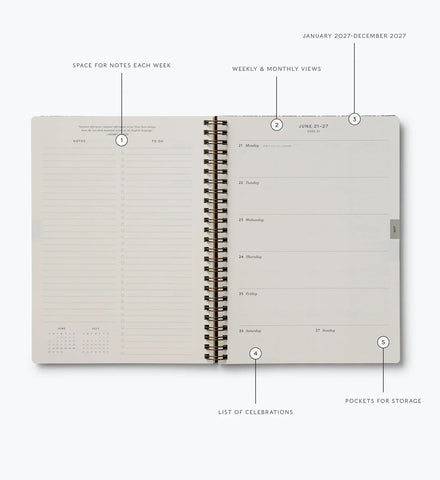 2027 12-Month Softcover Spiral Planner - Sage Hydrangea