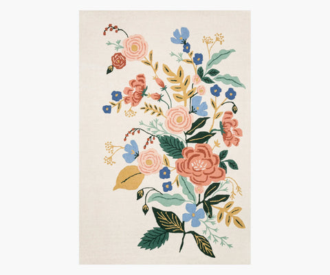 Les Fleurs Floral Vines Wool-Hooked Rug - Ivory
