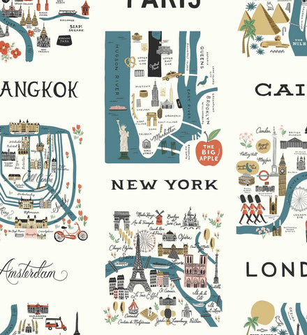 City Maps Peel & Stick Wallpaper - Blue & Red
