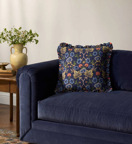 Maple Embroidered Pillow - Blue