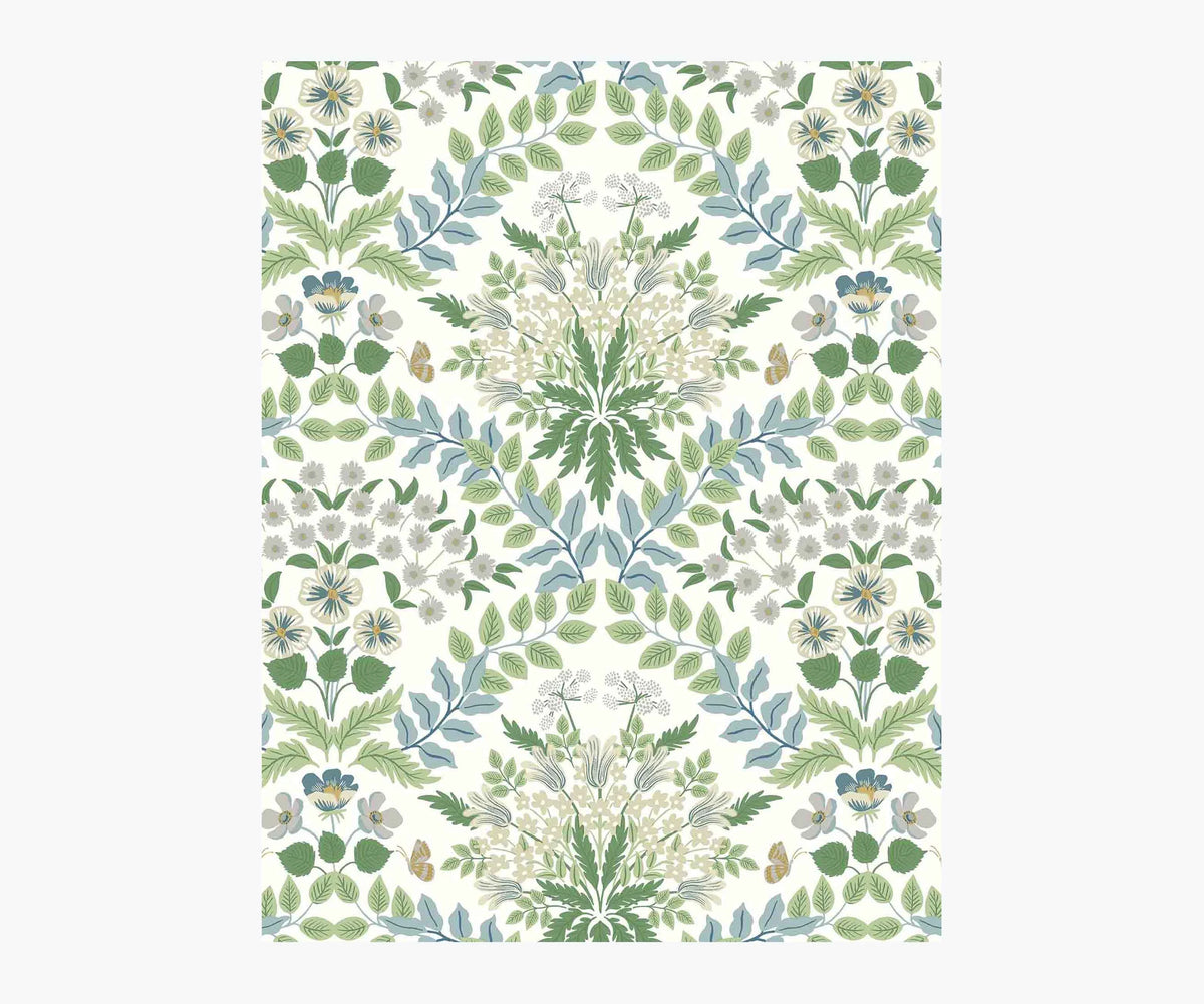 Bramble Wallpaper Sample - Blue & Green