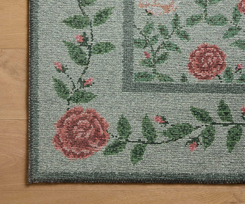 Wildwood Rose Trellis Printed Rug - Mint